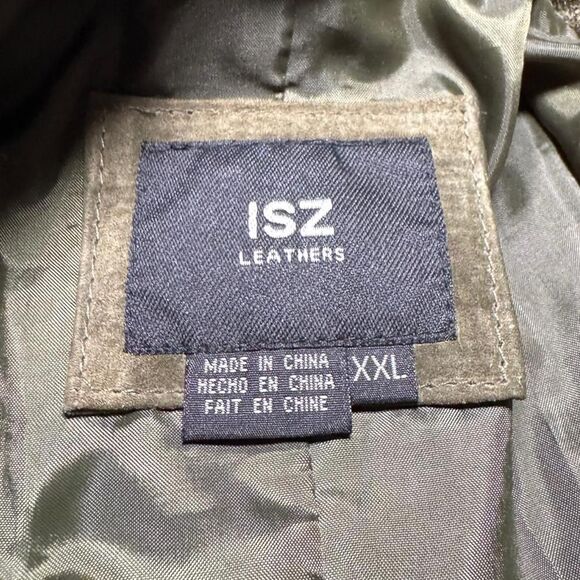 Men’s XXL Olive Green Suede Leather Jacket ISZ Leathers Button Front Coat Lined - Picture 4 of 6